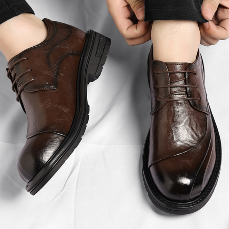 Formal Wear For Men In Wedding - Brown Burnished Genuine Leather Lace Up
