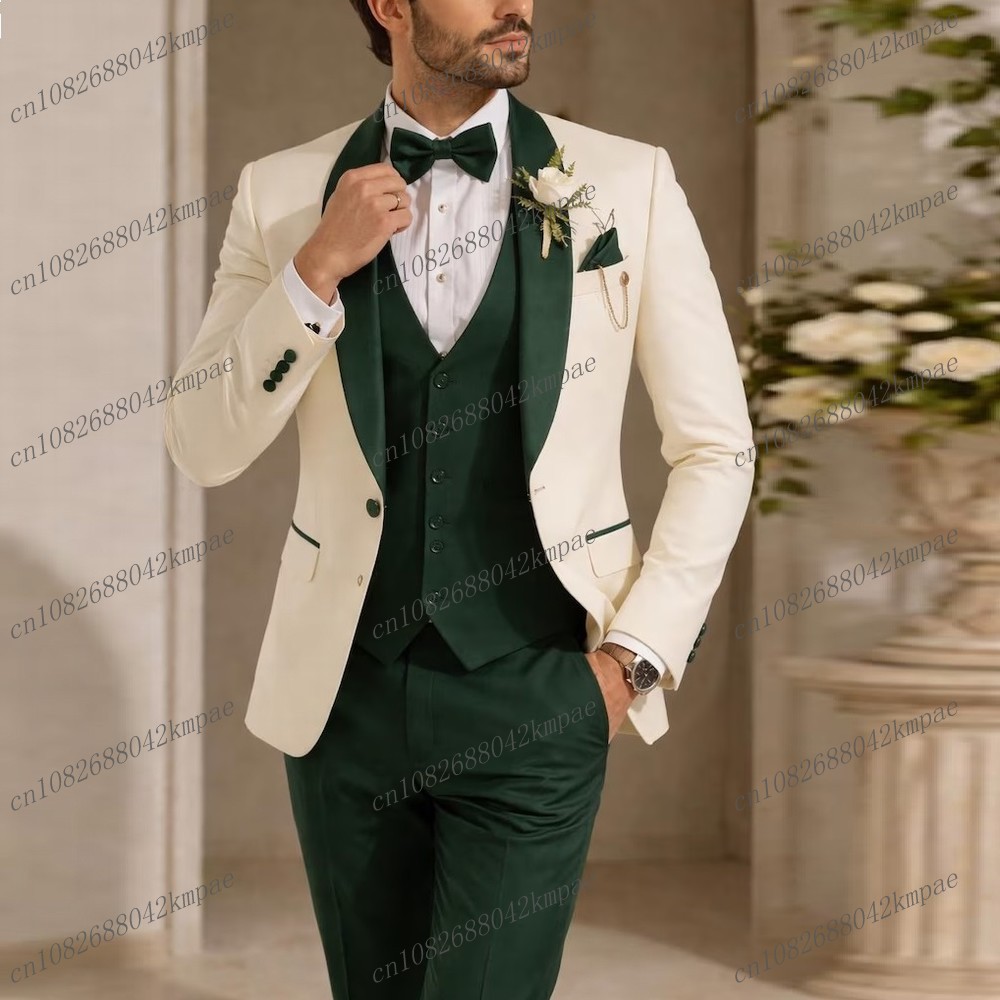 Men'S Used Formal Wear - New Ivory And Dark Green Formal