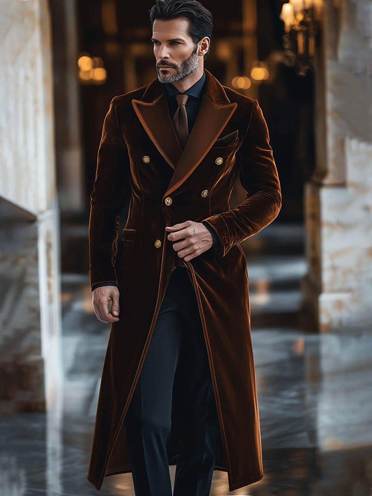 Brown Velvet Men Long Coat Pea - огляд і ціна Men'S Formal Wear Waistcoat