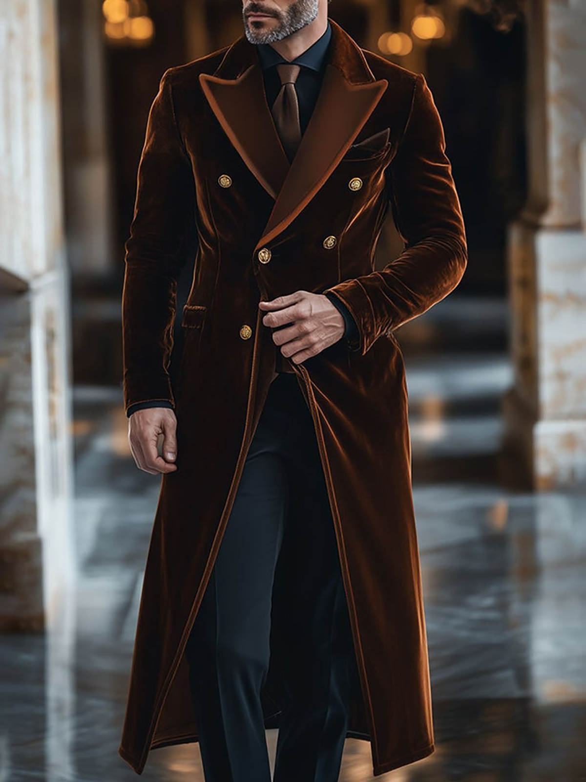Brown Velvet Men Long Coat Pea - огляд і ціна Men'S Formal Wear Waistcoat