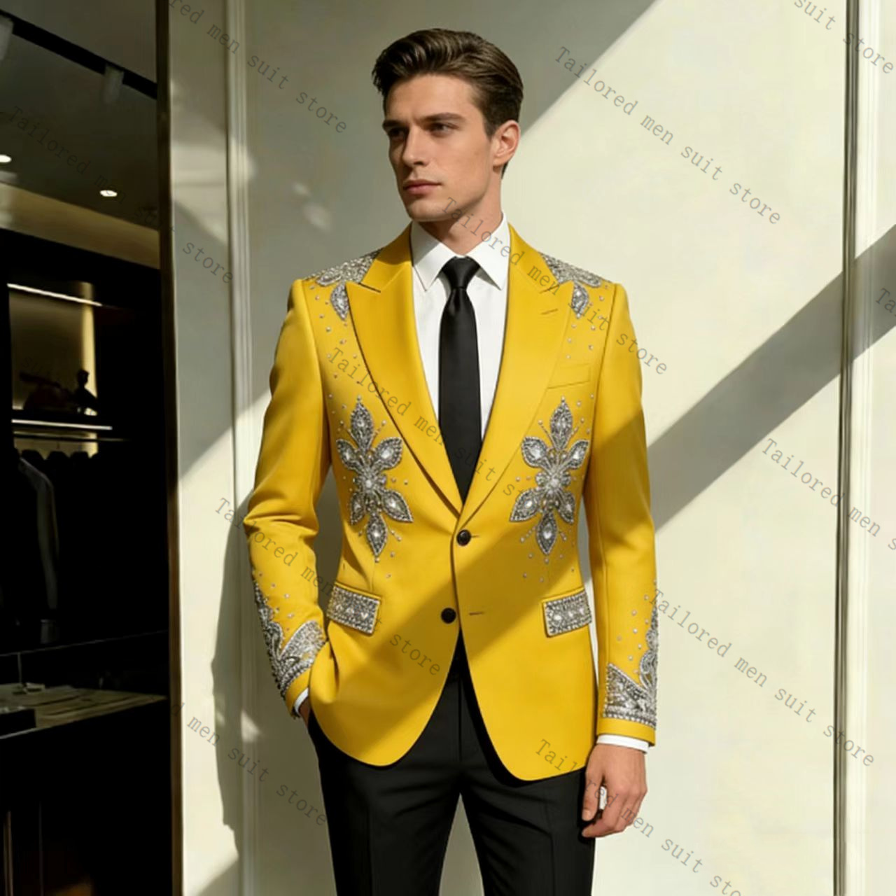 Yellow Men Suits Pants Set 2 P - огляд і ціна Formal Wear For Men Yellow
