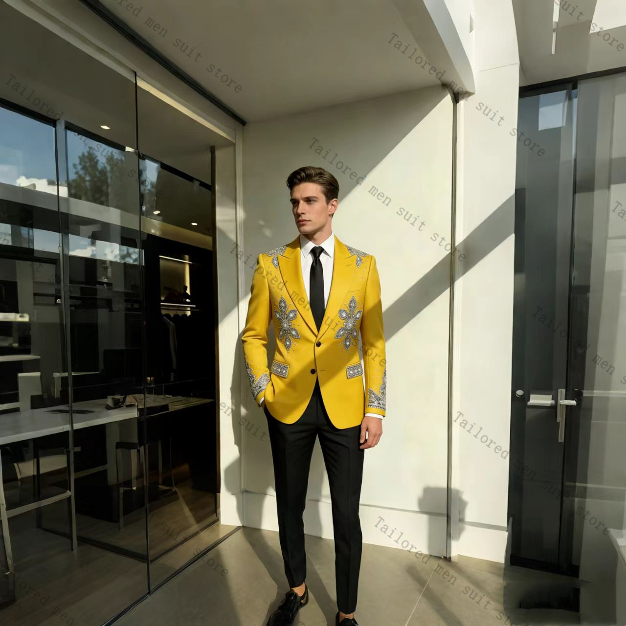 Yellow Men Suits Pants Set 2 P - огляд і ціна Formal Wear For Men Yellow