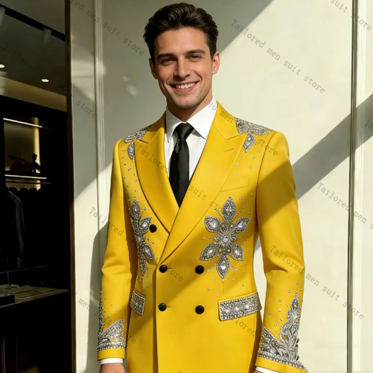 Yellow Men Suits Pants Set 2 P - огляд і ціна Formal Wear For Men Yellow