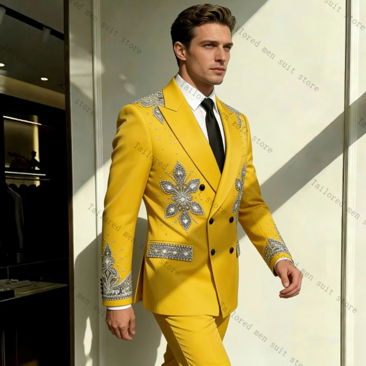 Yellow Men Suits Pants Set 2 P - огляд і ціна Formal Wear For Men Yellow