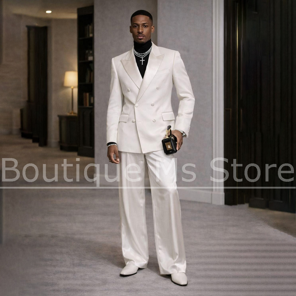 Men's White Satin Suit 2 Piece - огляд і ціна Formal Wear For Men In Wedding