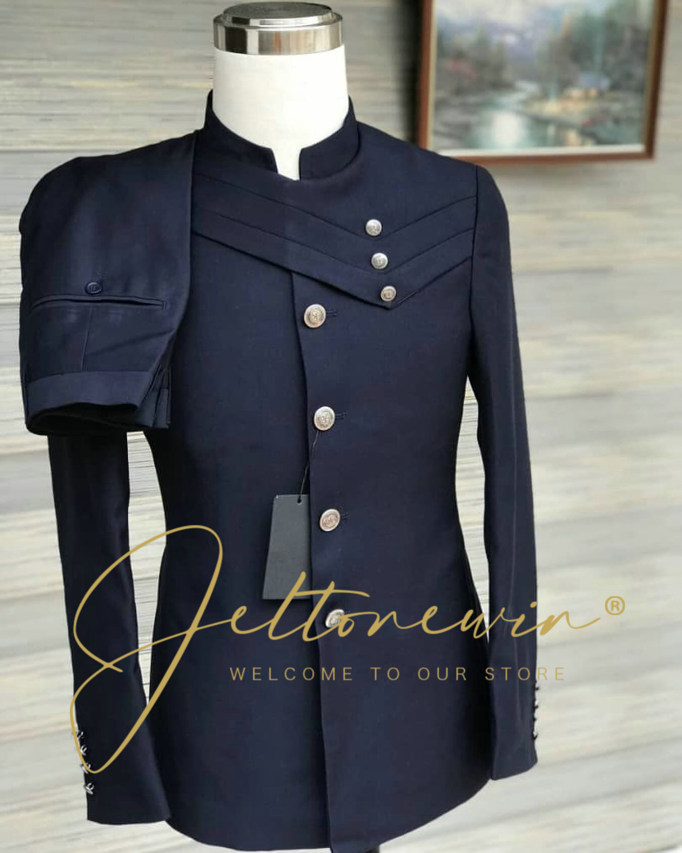 Men's Navy Blue Suit Set with  - огляд і ціна Formal Wear For Men In Wedding