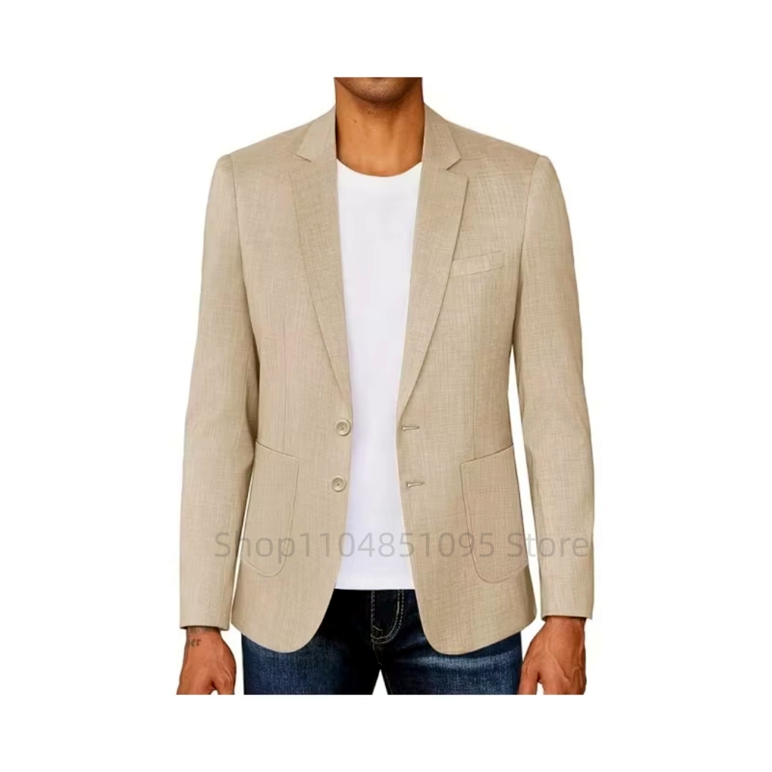 Slim Fit Men's Beige/Blue Line - огляд і ціна Formal Men Party Wear Jacket